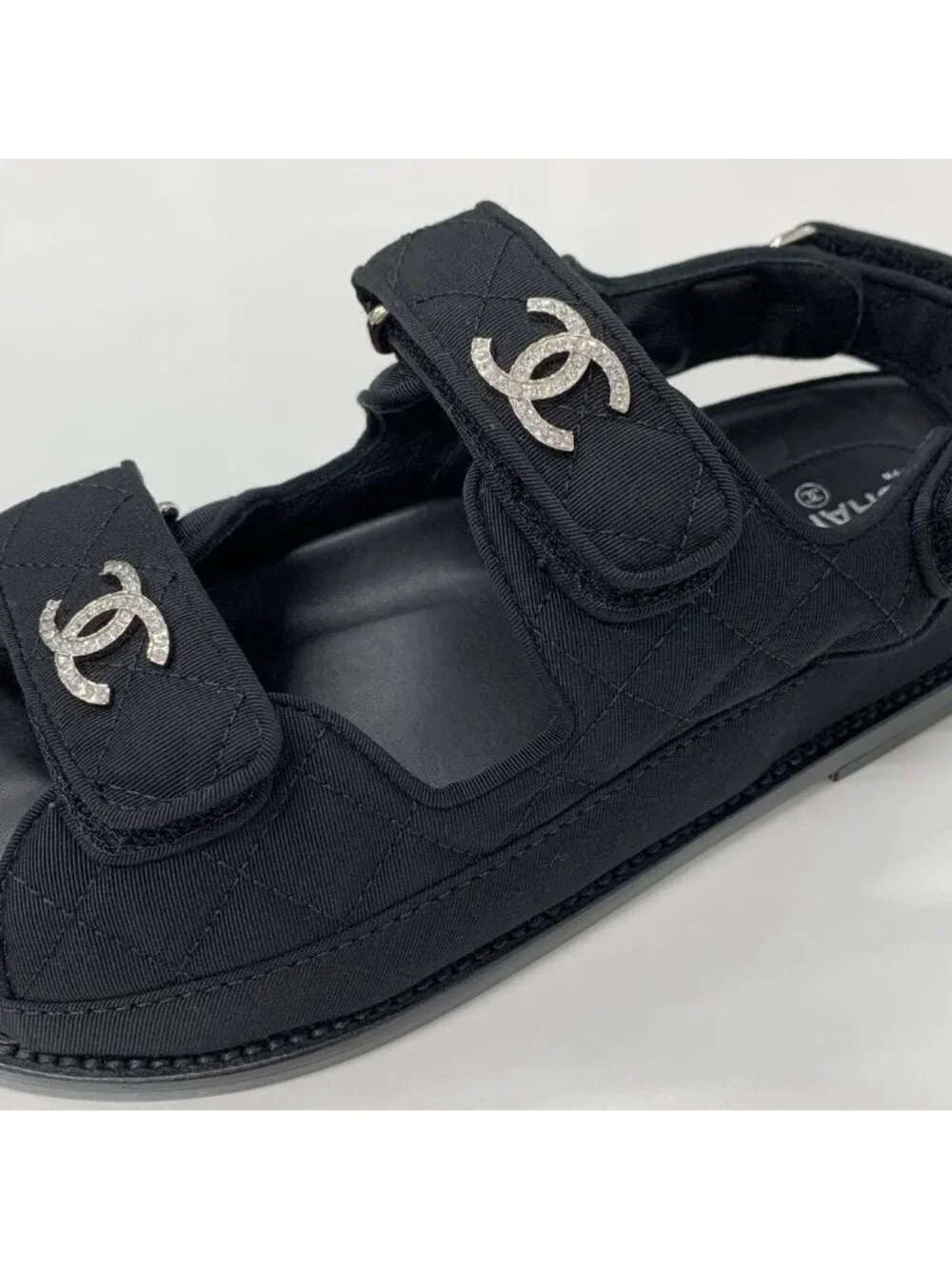 Chanel Fabric CC Logo Rhinestone Velcro Sandals